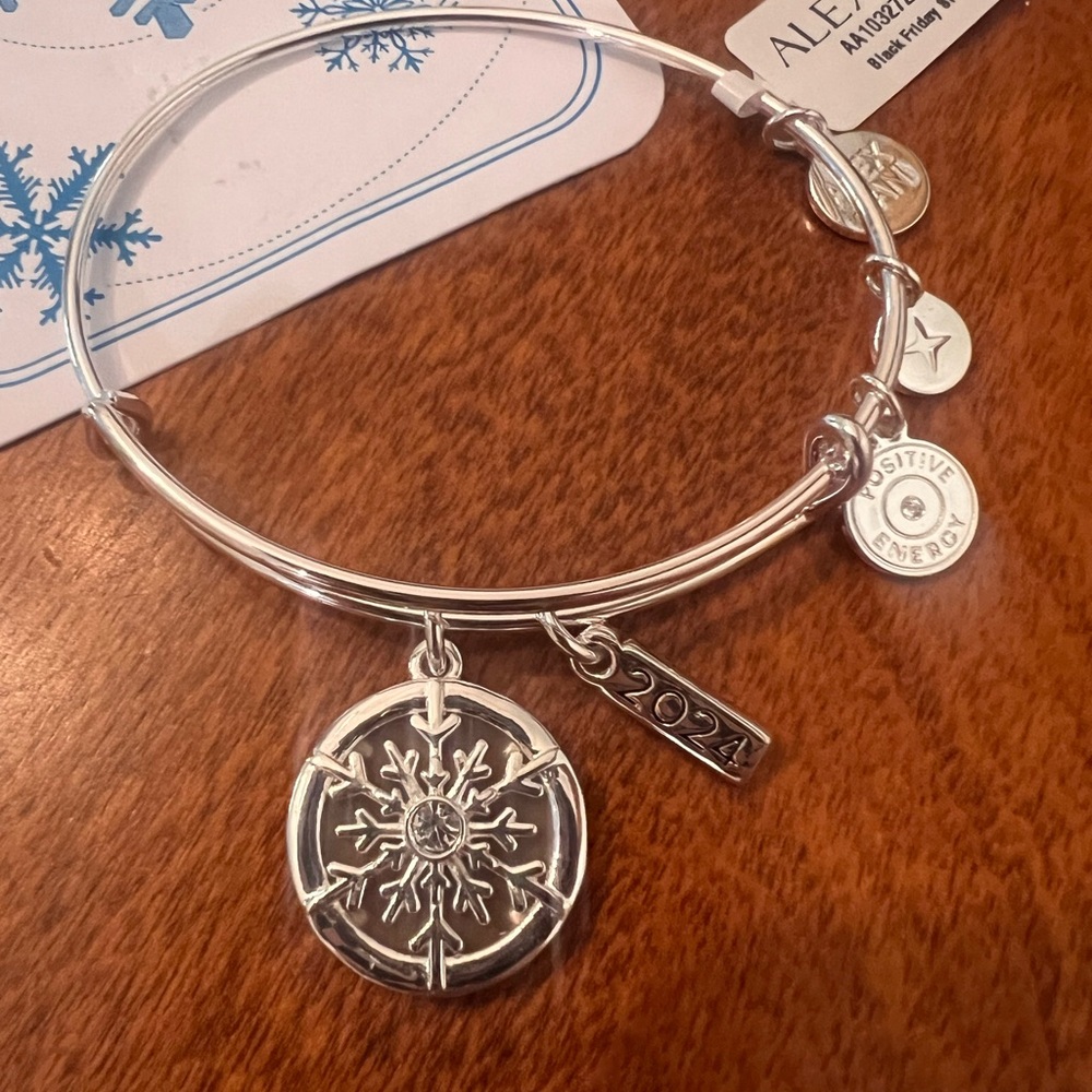 Alex and Ani Silver Snowflake Charm Bangle